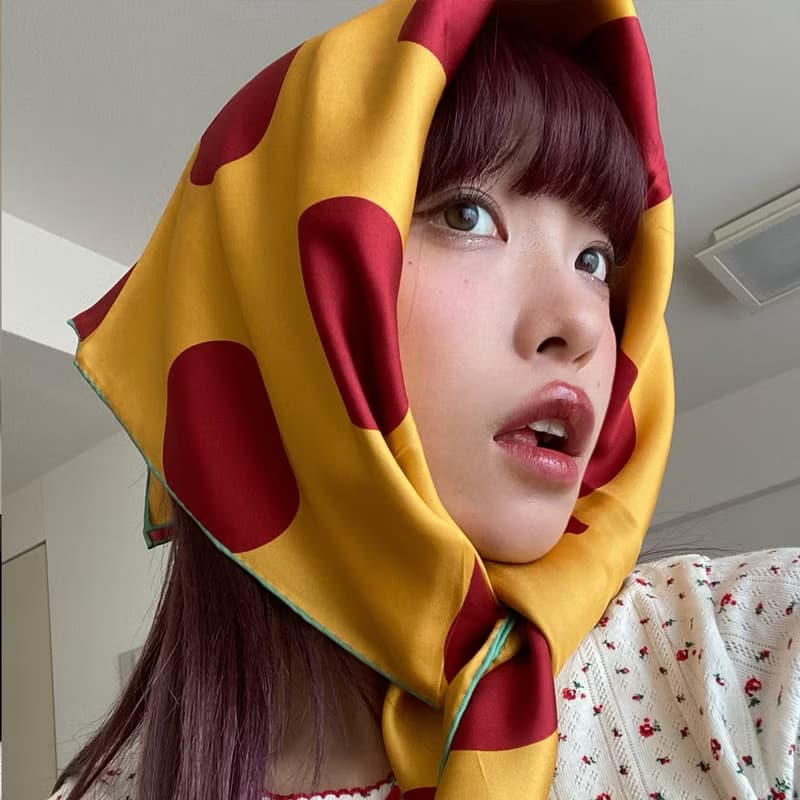 retar 紅黃波點原創桑蠶絲斜紋圍巾披肩大小絲巾方絲真絲法式復古