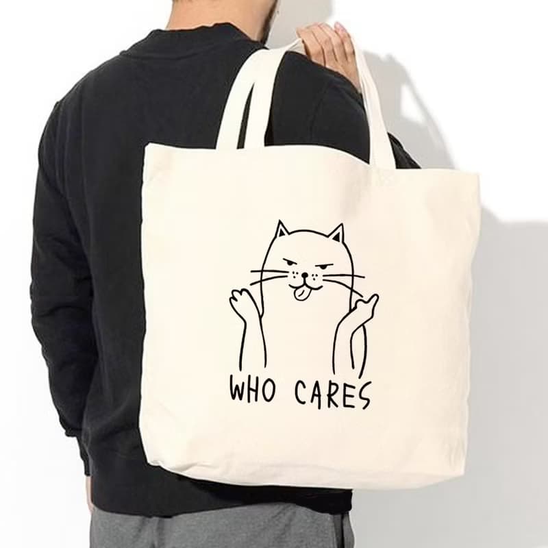 Who Cares Cat #2 帆布環保大購物袋 米白 帆布袋 聖誕節交換禮物