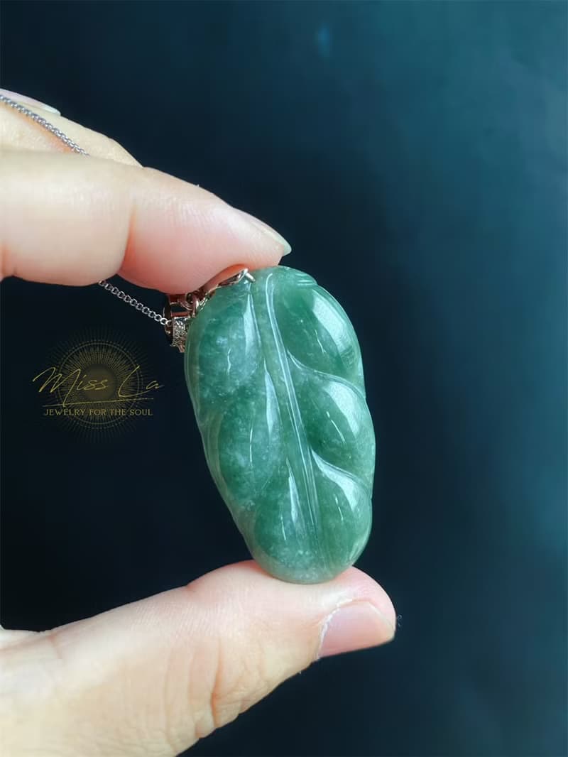 天然緬甸玉翡翠 豆綠雪花棉 葉子 金枝玉葉 項鍊 s925 玉石 禮物