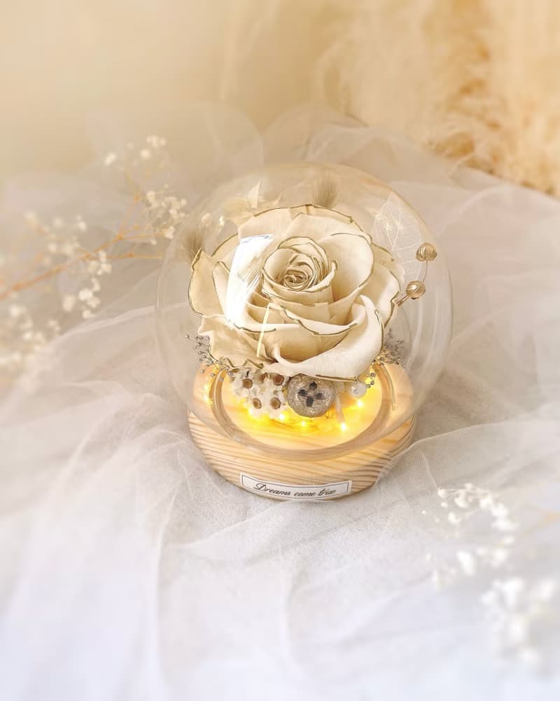 永生花玻璃盅-金邊小香風 l 日本玫瑰 厄瓜多玫瑰 永生玫瑰玻璃盅