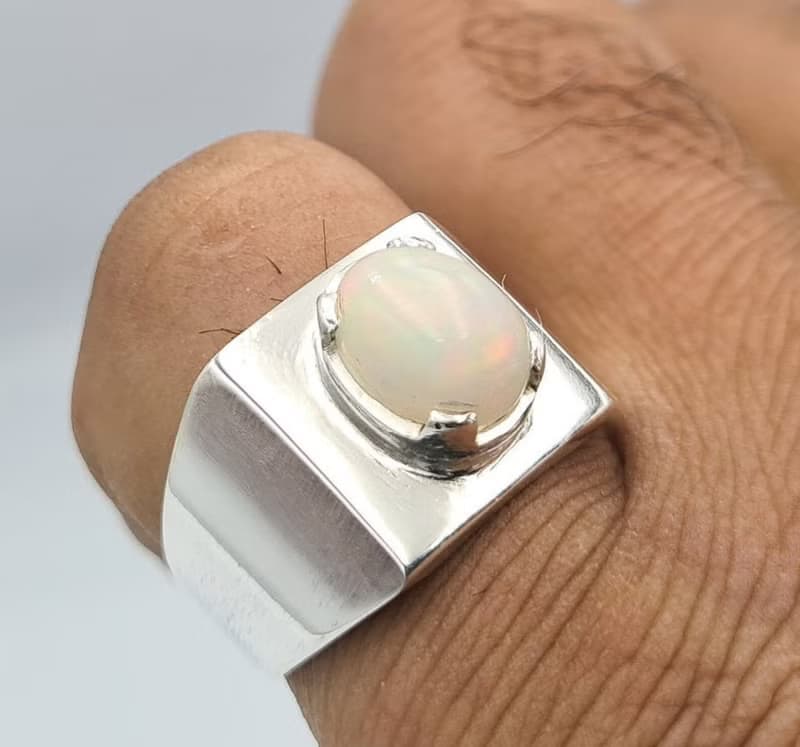 Beautiful Opal Ring Unisex White Opal Stone Jewelry Valentine Day Gift For Him N
