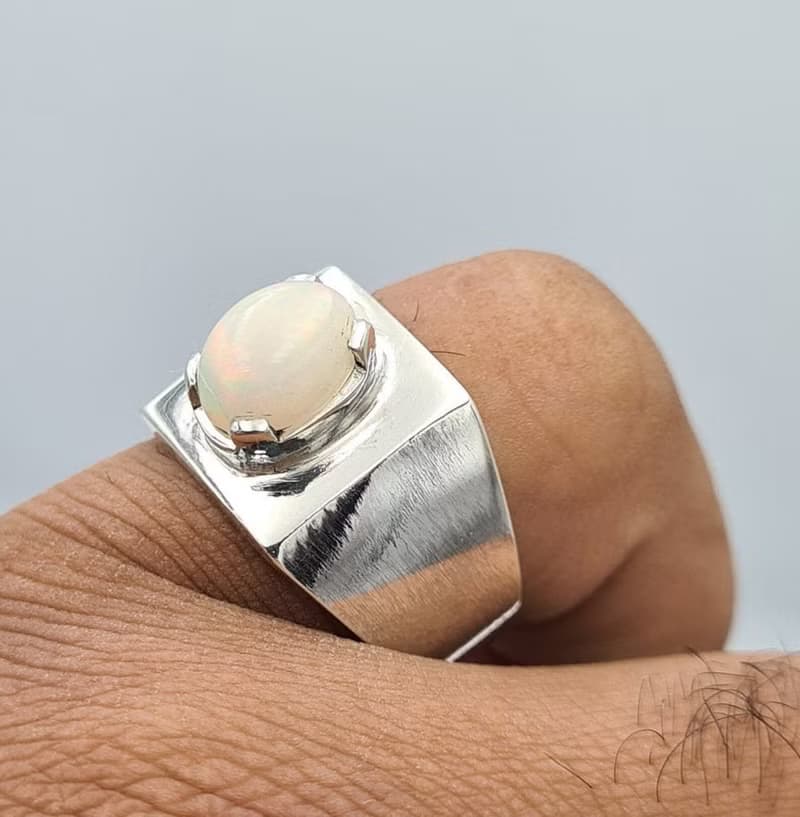 Beautiful Opal Ring Unisex White Opal Stone Jewelry Valentine Day Gift For Him N