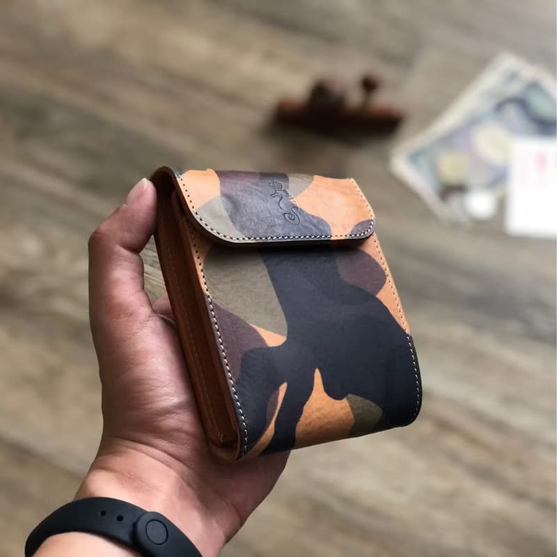 日本製【Takumicsタクミクス】短皮夾 短銀包 義大利植鞣革 迷彩