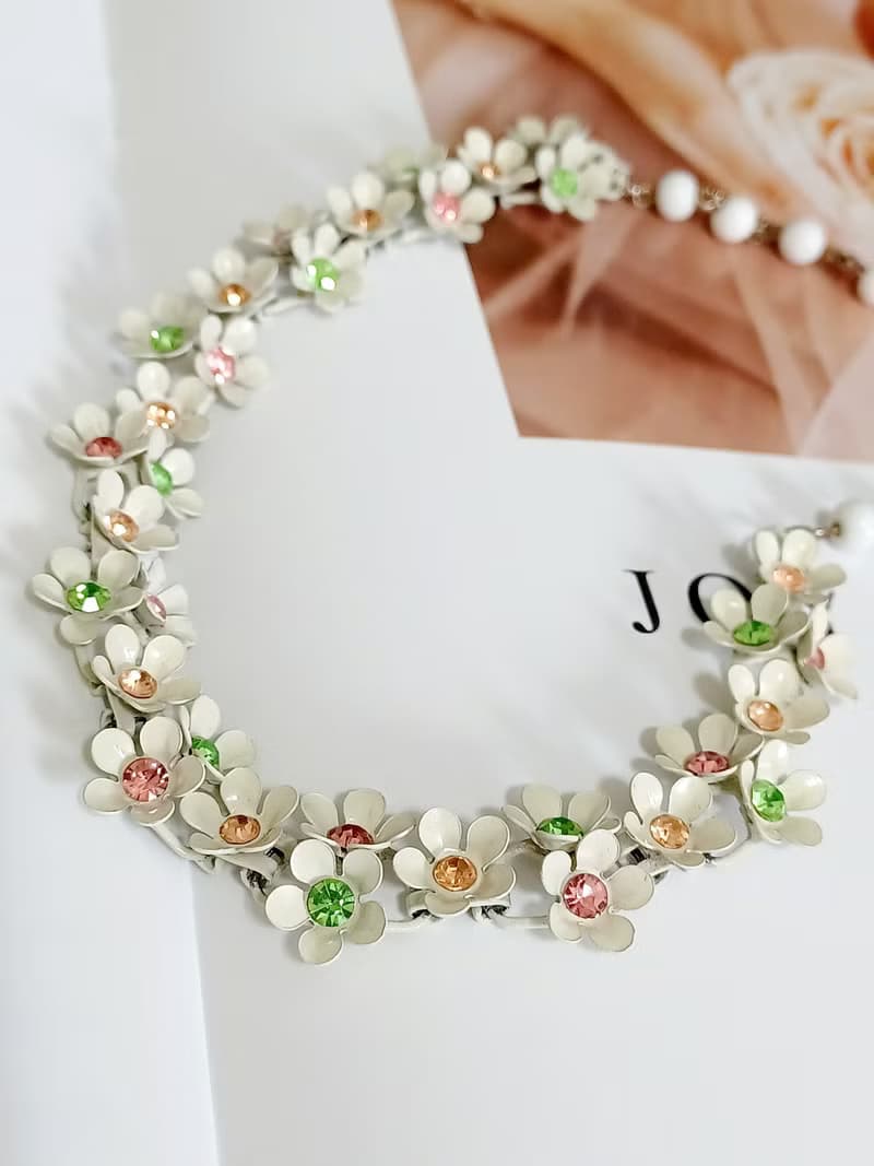 vintage jewelry 古董白琺瑯繽紛小雛菊萊茵項鍊