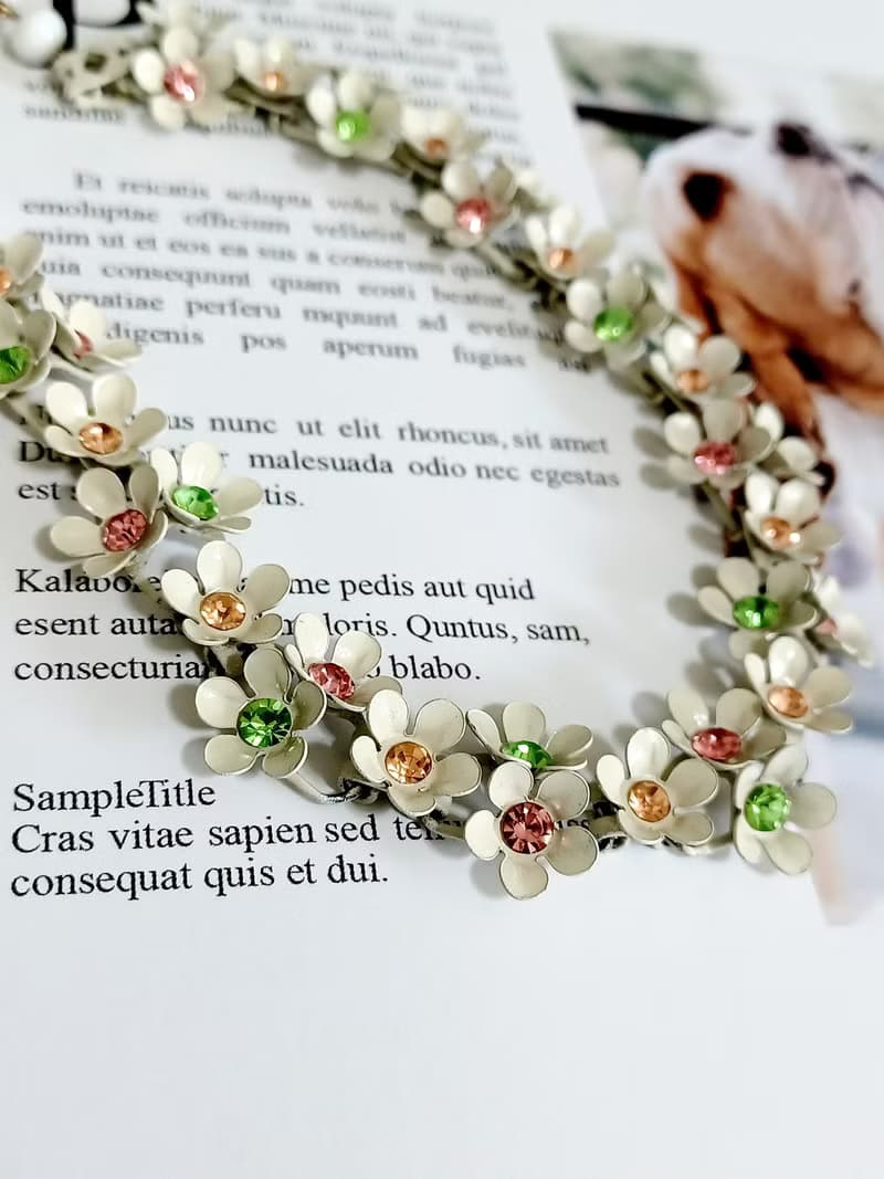 vintage jewelry 古董白琺瑯繽紛小雛菊萊茵項鍊