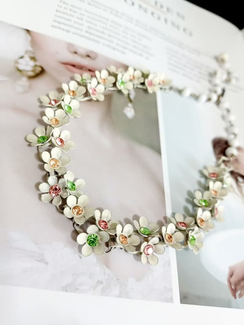 vintage jewelry 古董白琺瑯繽紛小雛菊萊茵項鍊