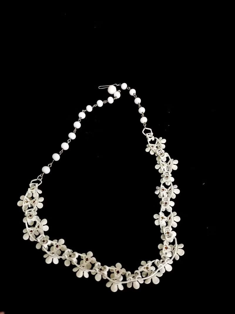 vintage jewelry 古董白琺瑯繽紛小雛菊萊茵項鍊