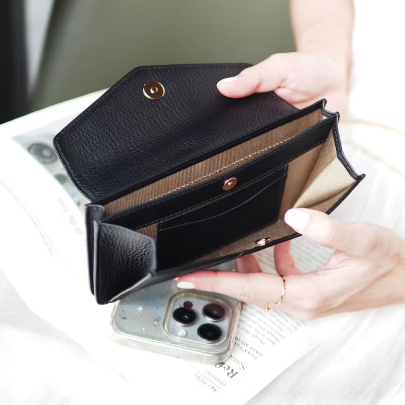 Sundae (Black) : SLIM Long wallet, Cow Leather, leather wallet, Soft