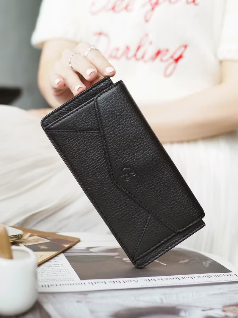 Sundae (Black) : SLIM Long wallet, Cow Leather, leather wallet, Soft