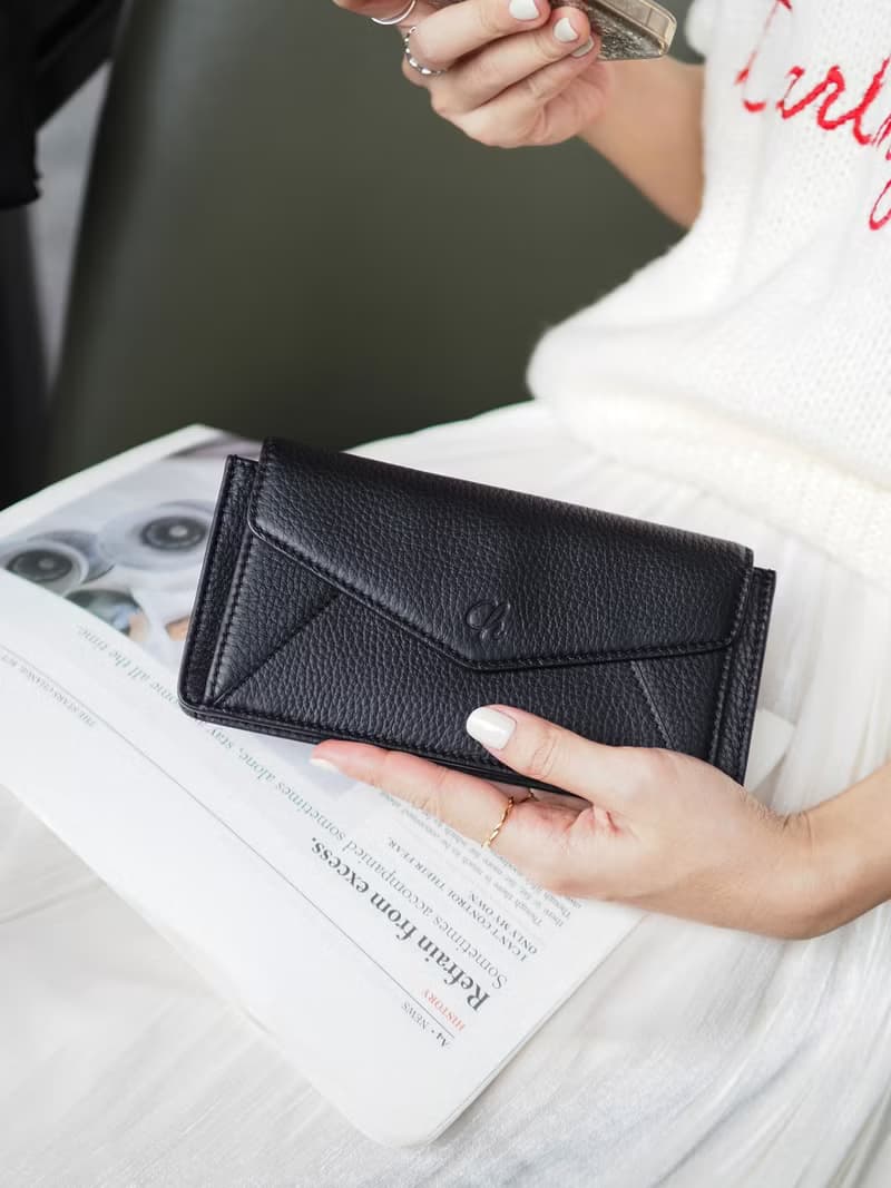 Sundae (Black) : SLIM Long wallet, Cow Leather, leather wallet, Soft
