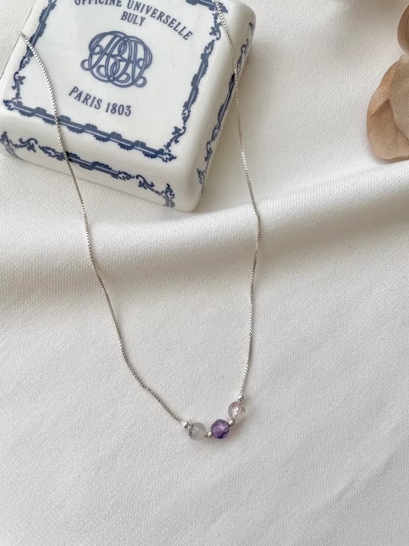 純銀項鍊 超七幸運石 水晶 純銀 項鍊 鎖骨鍊