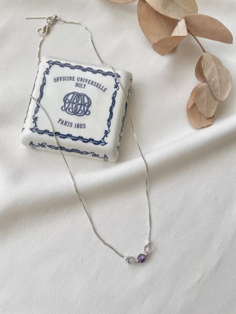 純銀項鍊 超七幸運石 水晶 純銀 項鍊 鎖骨鍊