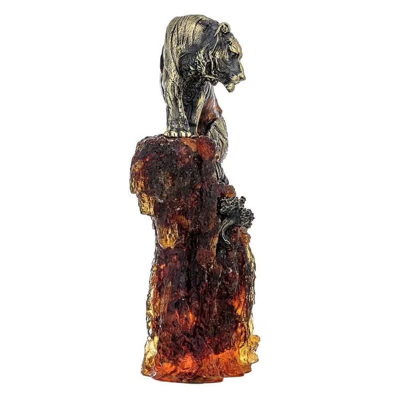 Amber sculpture Tiger on a rock,Amber Bronze Tiger,Handmade Amber Tiger
