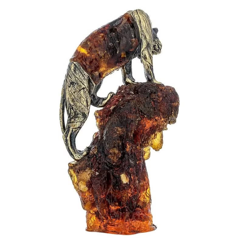 Amber sculpture Tiger on a rock,Amber Bronze Tiger,Handmade Amber Tiger