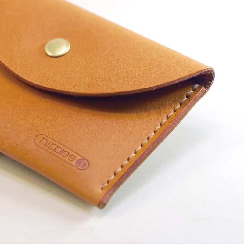 隨手名片夾/零錢包-圓 真皮手縫 (紅色)