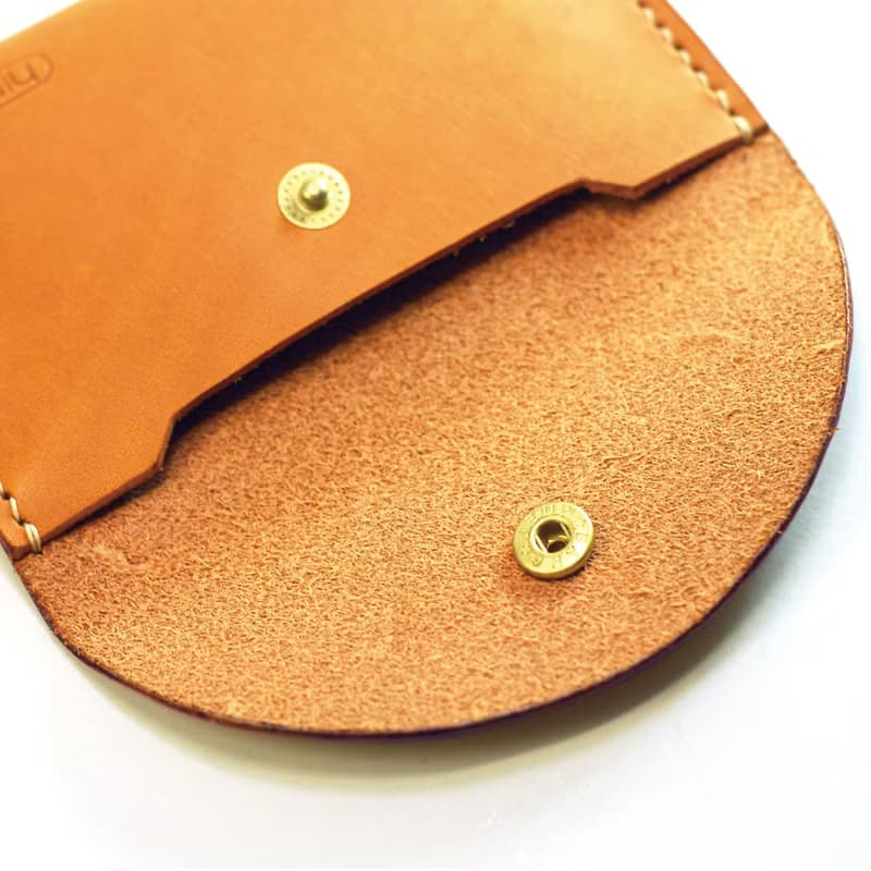 隨手名片夾/零錢包-圓 真皮手縫 (紅色)