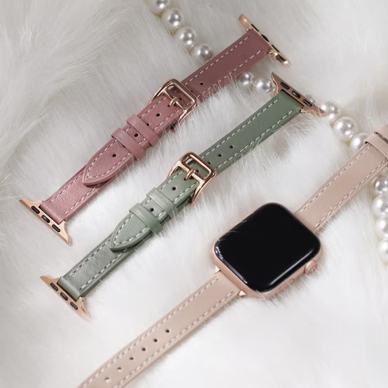 Apple watch - 【霧色】車線細皮革 蘋果錶帶