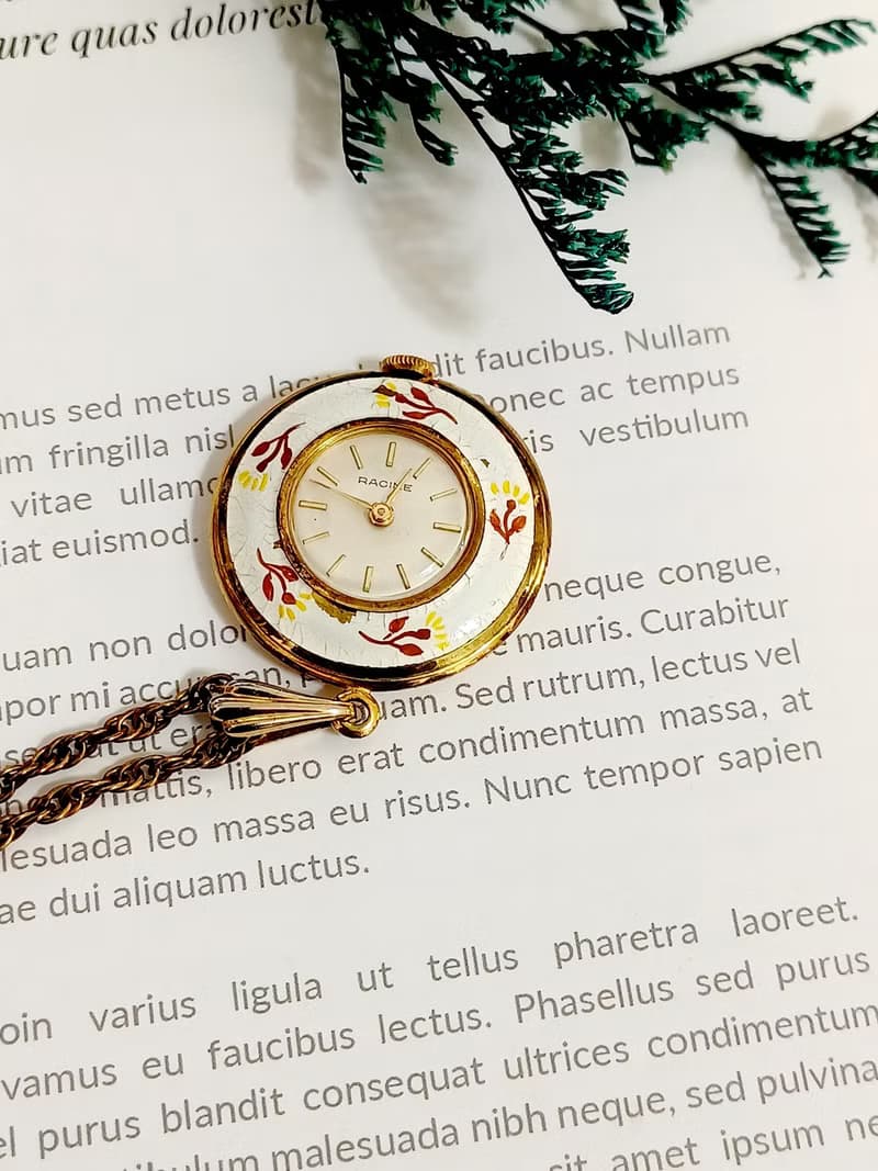 vintage jewelry PACINE 白琺瑯花鳥機械錶  項鍊 1880元