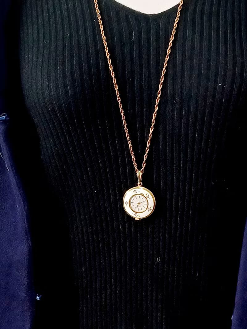 vintage jewelry PACINE 白琺瑯花鳥機械錶  項鍊 1880元