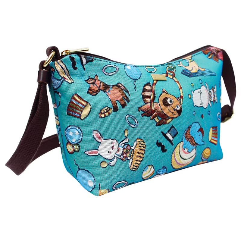 元寶斜背包 防潑水 平織緹花 開心馬戲團(藍綠)