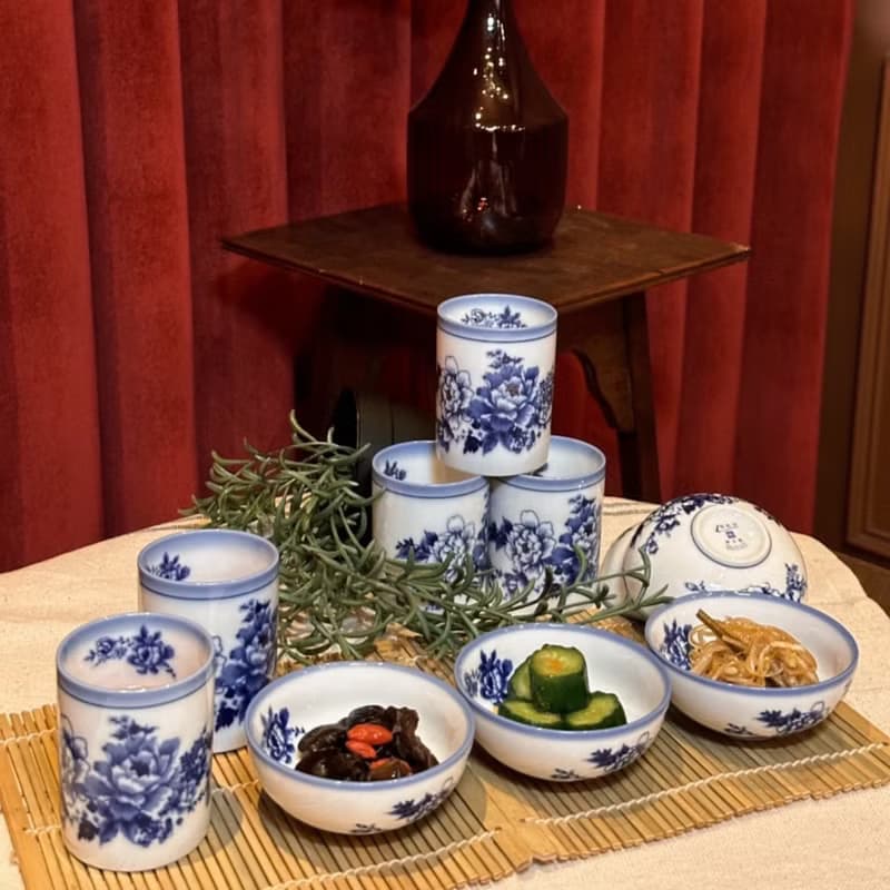 牡青花六入水杯/鈷藍/手繪/台灣味/青花瓷/類青花/年節送禮