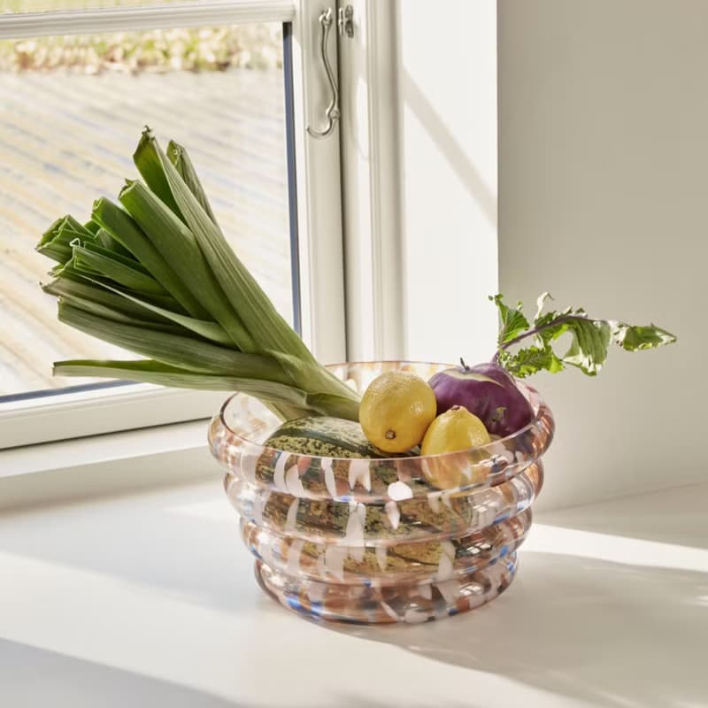 【Hübsch】－661501 彩色波浪造型玻璃碗 水果碗