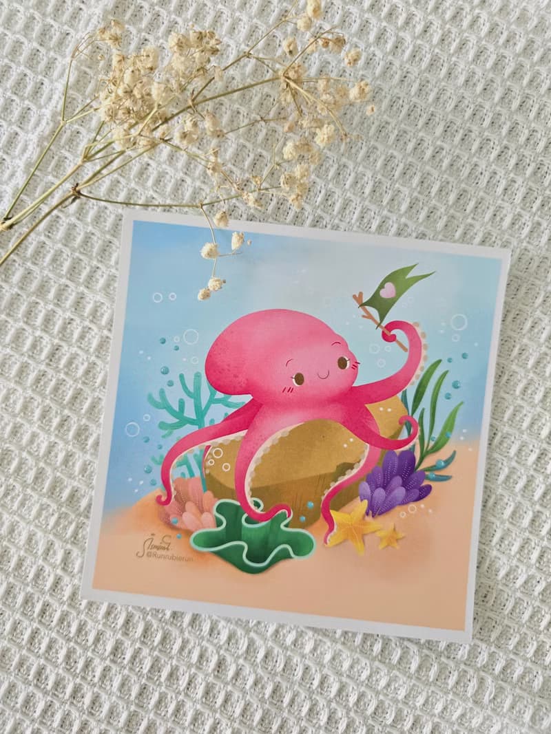 Pink squid postcard.