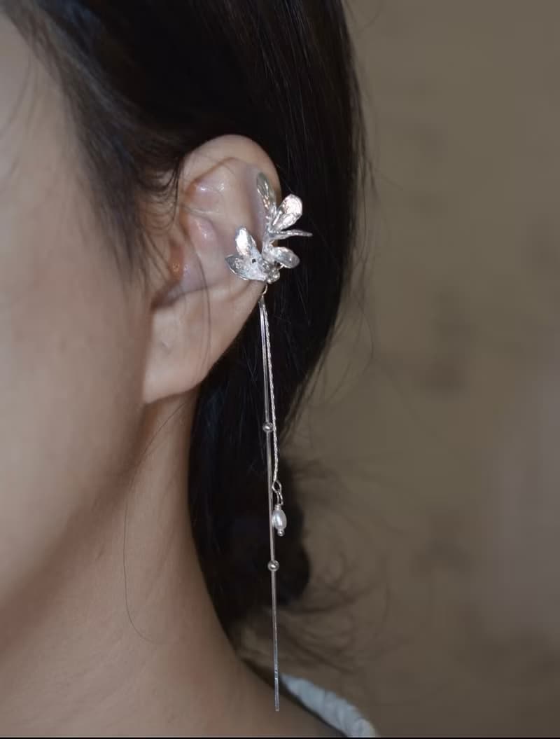 YuanPearl手工銀耳飾s93銀仙女蝴蝶流蘇單只小眾純銀耳骨夾款