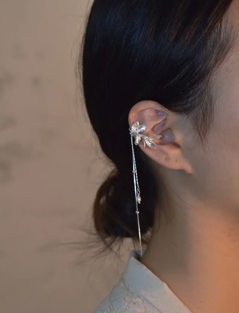 YuanPearl手工銀耳飾s93銀仙女蝴蝶流蘇單只小眾純銀耳骨夾款