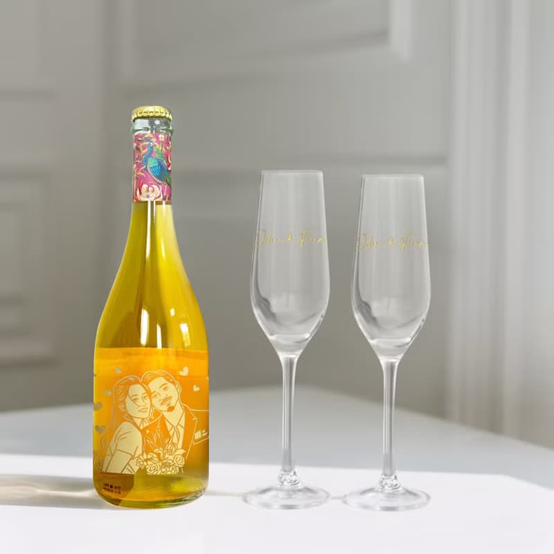 Saicho 無酒精氣泡茶禮盒 文字人像訂製香檳杯 慶祝套裝 浪漫儀式