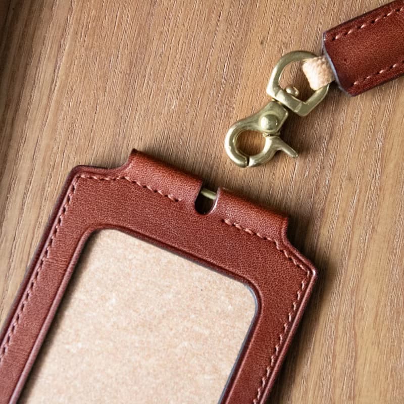 植物鞣手工皮革證件套 附頸繩 干邑色 id card holder