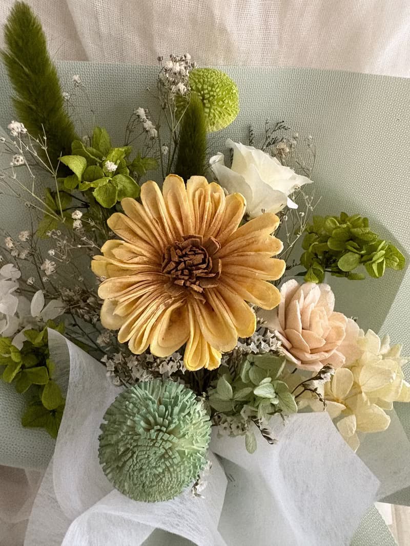 迅速出貨 畢業花束 清新黃綠 永生花 情人節花束 父親節迅速出貨