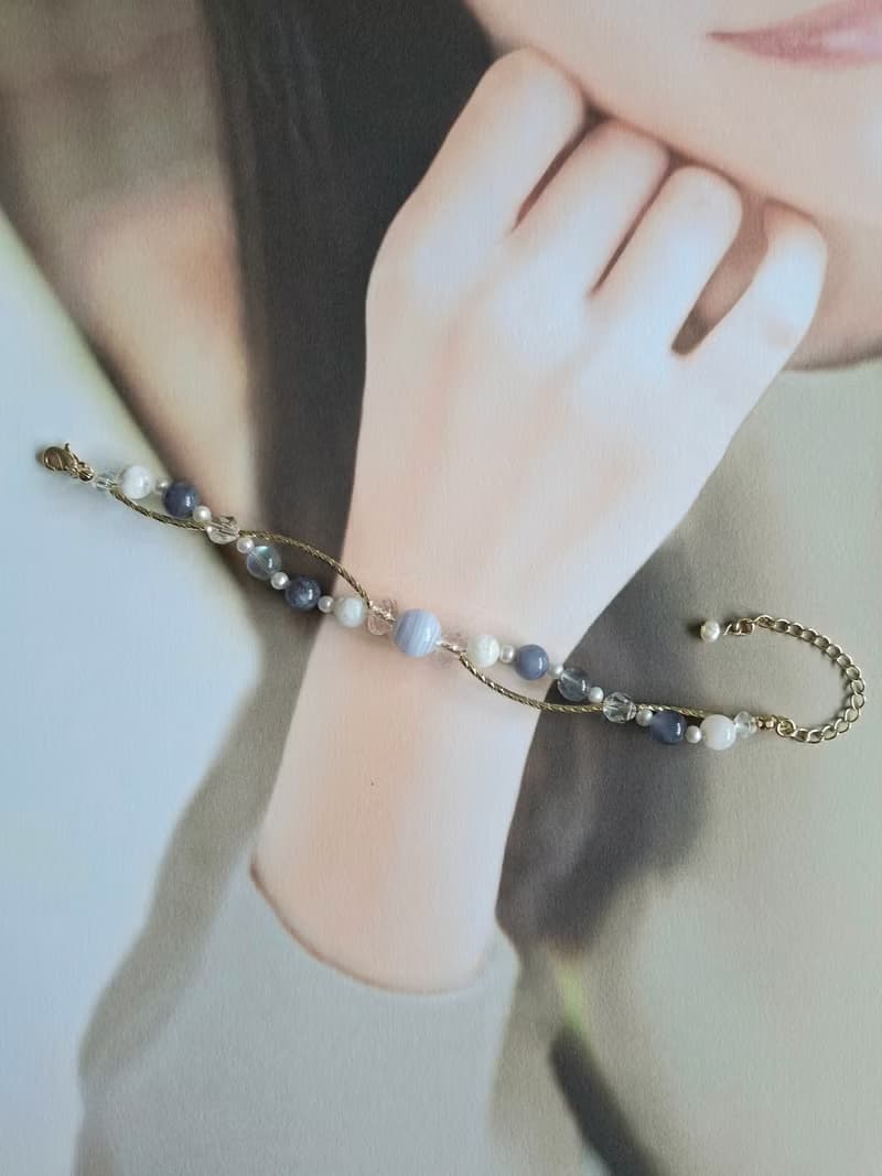 i sea you－古典神秘優雅雙層手鍊－珍珠、堇青石、拉長石、白水