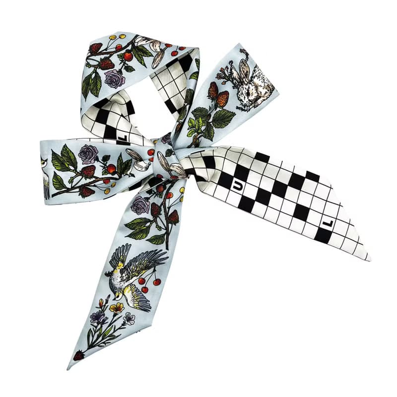 100%桑蠶絲真絲窄領巾/絲巾/飄帶/包柄帶/髮帶::兔子天鵝松鼠棋盤