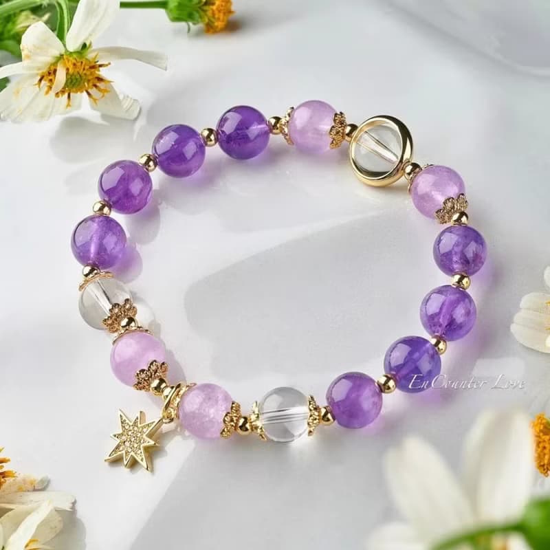 現貨禮盒包裝【紫霧】薰衣草紫 深紫水晶 白水晶手鍊 智慧人緣