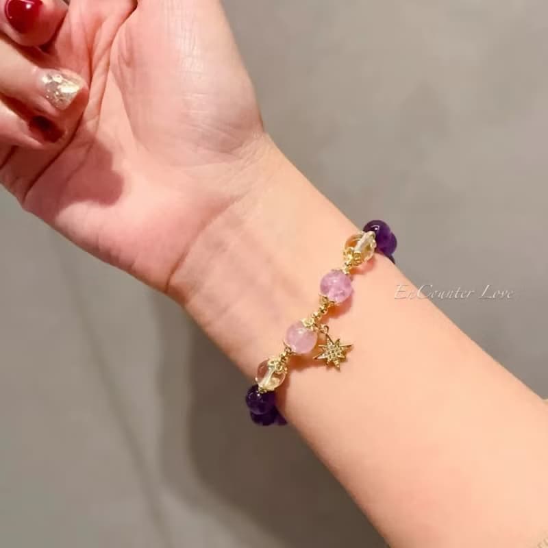 現貨禮盒包裝【紫霧】薰衣草紫 深紫水晶 白水晶手鍊 智慧人緣