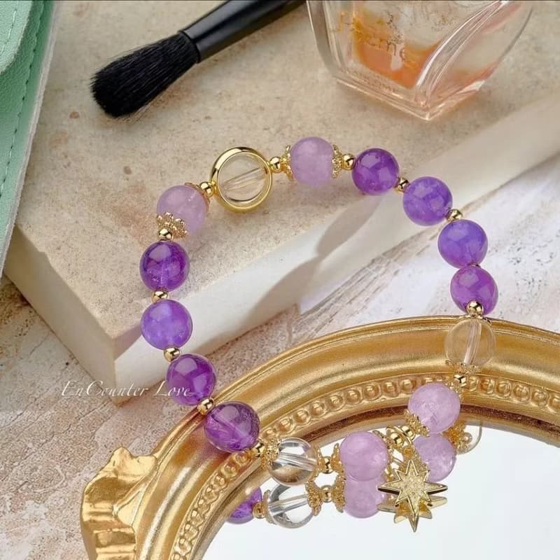現貨禮盒包裝【紫霧】薰衣草紫 深紫水晶 白水晶手鍊 智慧人緣