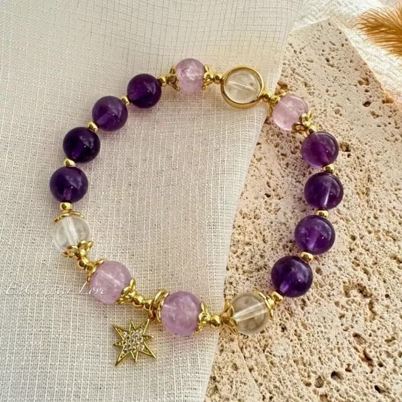 現貨禮盒包裝【紫霧】薰衣草紫 深紫水晶 白水晶手鍊 智慧人緣