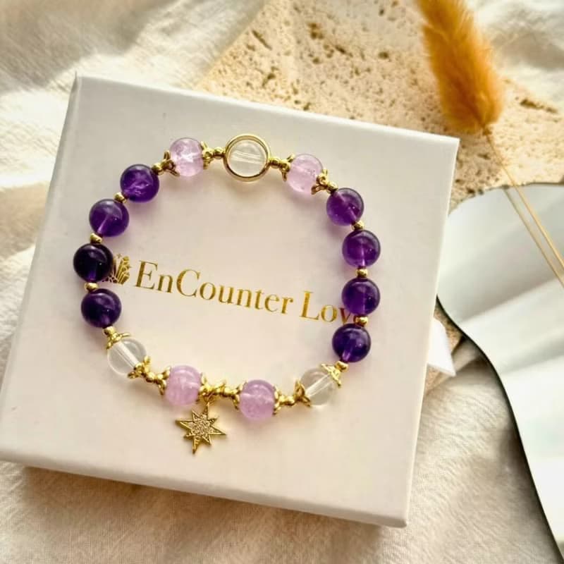 現貨禮盒包裝【紫霧】薰衣草紫 深紫水晶 白水晶手鍊 智慧人緣