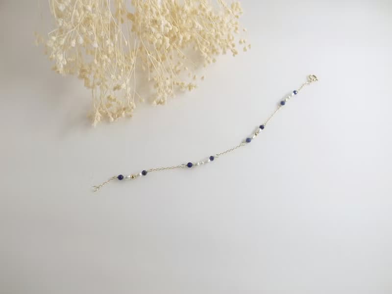 【手鍊】 方鈉石 14K 注金 包金 珍珠手鍊