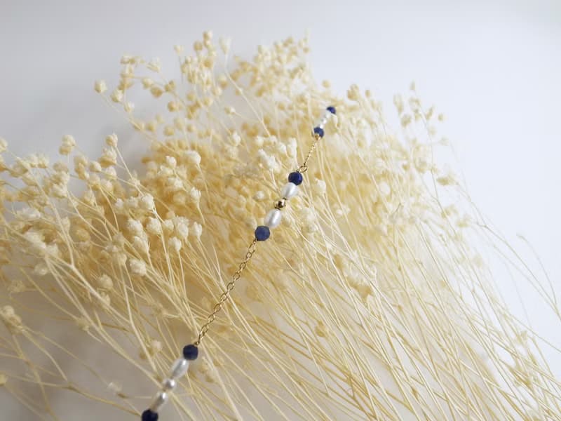 【手鍊】 方鈉石 14K 注金 包金 珍珠手鍊