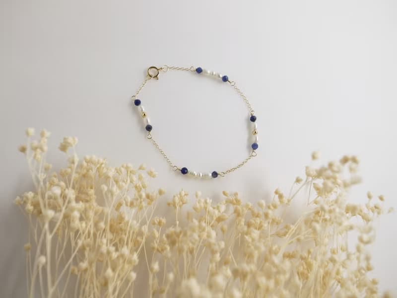 【手鍊】 方鈉石 14K 注金 包金 珍珠手鍊