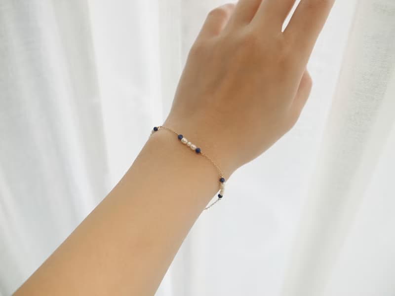 【手鍊】 方鈉石 14K 注金 包金 珍珠手鍊