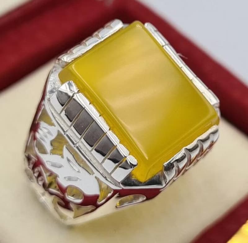 Natural Yellow Yemeni Aqeeq Ring Beautiful Handmade Aqiq Akik Hakik Bague ring