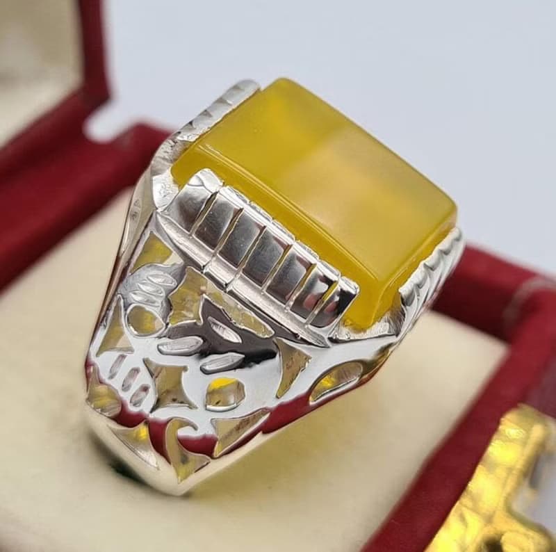 Natural Yellow Yemeni Aqeeq Ring Beautiful Handmade Aqiq Akik Hakik Bague ring