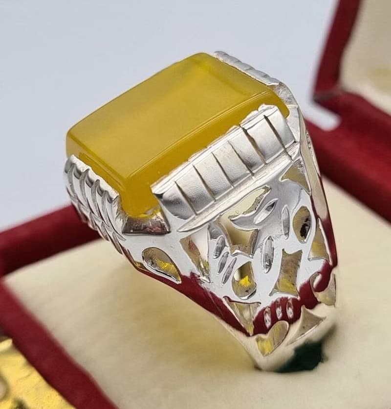 Natural Yellow Yemeni Aqeeq Ring Beautiful Handmade Aqiq Akik Hakik Bague ring