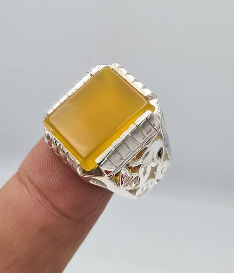 Natural Yellow Yemeni Aqeeq Ring Beautiful Handmade Aqiq Akik Hakik Bague ring