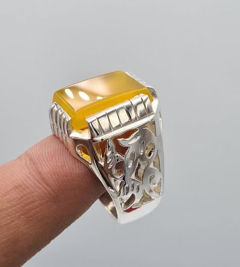 Natural Yellow Yemeni Aqeeq Ring Beautiful Handmade Aqiq Akik Hakik Bague ring