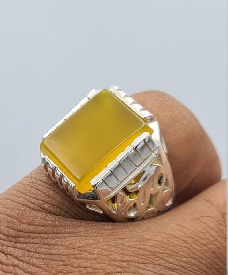 Natural Yellow Yemeni Aqeeq Ring Beautiful Handmade Aqiq Akik Hakik Bague ring