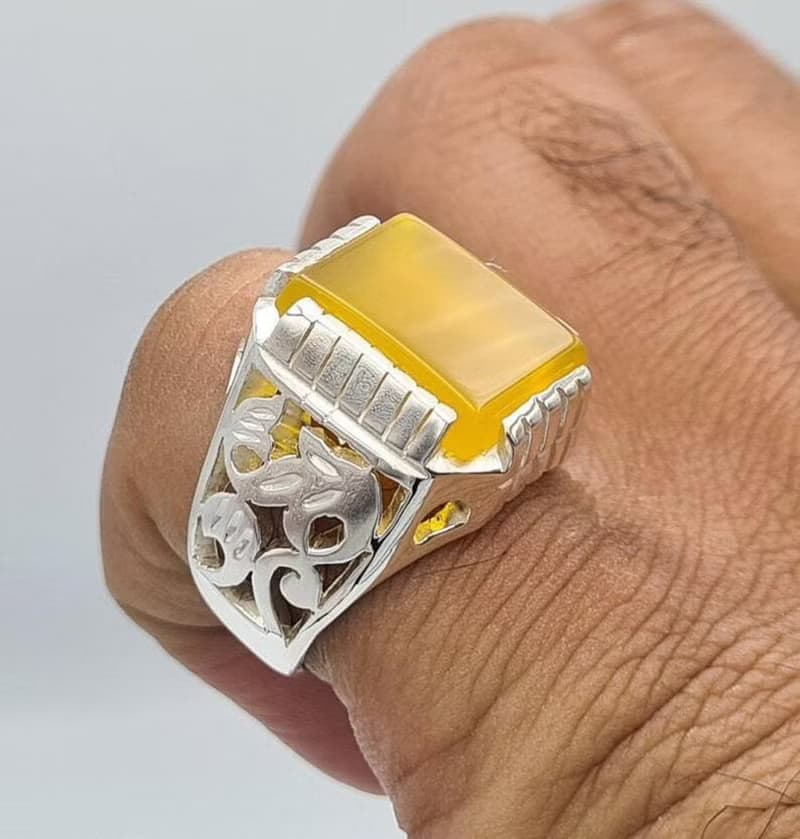 Natural Yellow Yemeni Aqeeq Ring Beautiful Handmade Aqiq Akik Hakik Bague ring